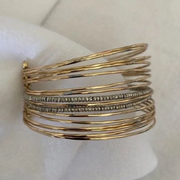 Stella & Dot Rhett Cuff Bracelet ~ Gold Silver Beaded Bangle - Picture 5 of 7